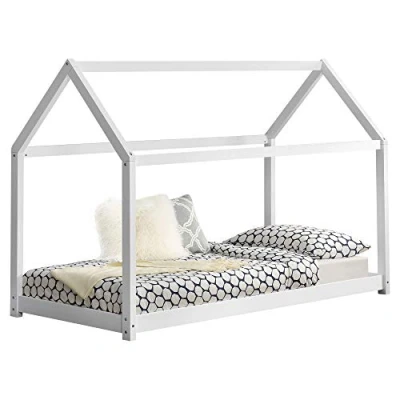 Image of [en.casa] children&#039;s bed Netstal House Floor made of pine wood for room with slatted frame without mattress 90 x 200 cm White