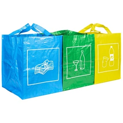 Image of QILZO® Set of 3 Bags for Recycling Garbage Bags, 40L Capacity, Glass, Plastic and Paper