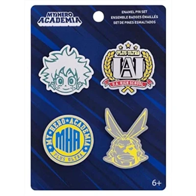 Image of Loungefly FUNKO 4 Pack PIN SET: MHA U.A. HIGH School UA My Hero Academia Enamel Pins Cute Collectable Novelty Brooch for Backpacks &amp; Bags Gift Idea Official Merchandise