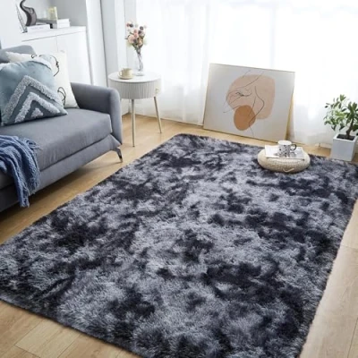 Image of MOONLIGHT20015 Rugs Living Room Large 160x230 cm Fluffy Shaggy Dark Grey Area for Bedroom Non Slip Modern Super Soft Thick Pile Plush Carpet Shedding Easy To Clean Rug, Tye Dye
