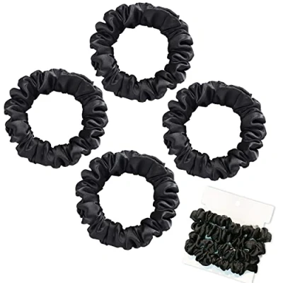 Image of Olakin Silk Hair Scrunchies [4 Pieces], Women&#039;s Rings, Ponytail Holder Hairband, Accessories for Girls Women, Elastic (Black)