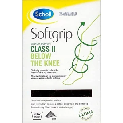 Image of Scholl Softgrip Light Support Class II Compression Stockings for Women Below The Knee, Closed Toe 2 Black, Medium. Treatment Varicose Veins, Legs Ulcers and Improving Circulation