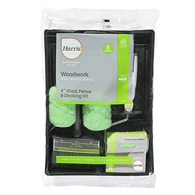 Image of Harris Seriously Good Exterior Shed Fence &amp; Decking Roller Kit Includes: Soft Grip Frame, Medium Pile Sleeves, 9in Tray, 5in Brush, 4in