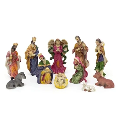 Image of Carousel Home Traditional Christmas Nativity Scene With 11 Beautiful Detailed Figures Resin Statues And Stable Manger Crib Figurines Set