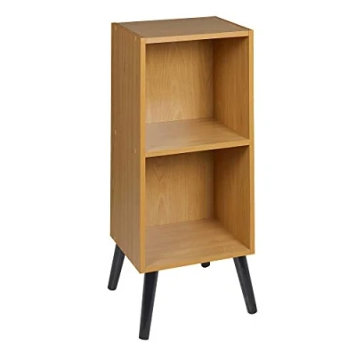 Image of URBNLIVING Wooden Storage Cube Bookcase Scandinavian Style Legs Unit (Beech Bookcase, Black Legs)
