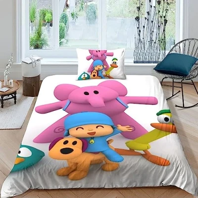 Image of LENTLY Pocoyo Bedding Set 3D Duvet Cover for Kids Boys Girls Comforter Soft Bedspread 2 Piece with Zipper Closure Microfiber Single（135x200cm）