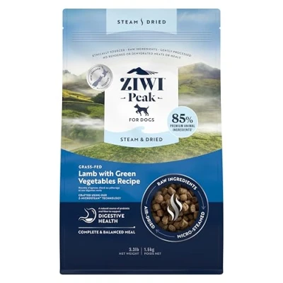 Image of ZIWI Peak Steam &amp; Dried Grass fed Lamb with Green Vegetables, 1.5 kg High Protein, Grain Free Dog Food Dry, Raw Alternative
