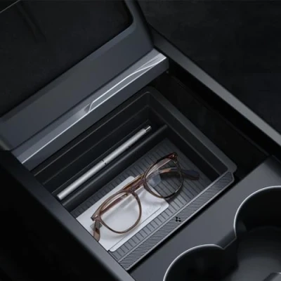 Image of Spigen Tesla Model 3 2024 Highland Center Console Organiser Tray with Smooth Slide Technology, Multi Functionality, Inteligrip Designed for Accessories Carbon