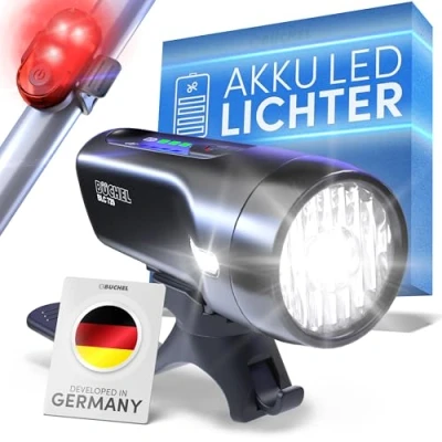 Image of Büchel BLC 720 Bicycle Light Set I 70/30/15 Lux StVZO Approved with up to 14 Hours Battery Life Rechargeable LED for Front + Rear Micro USB
