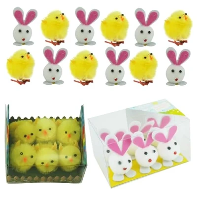 Image of 12Pcs Easter Chicks and Bunnies Mini Plush Fluffy for Egg Hunts Children Kids Bonnet Decoration Crafts Accessories Chenille Hunt Arts &amp; Home Decor Cake Toppers