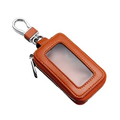 Image of Key Protector, Car Case, Case Wallet Pouch Bag, Leather Smart Chain Coin Holder Metal Hook &amp; Keyring, Zipper Bag for Auto Remote Fob,