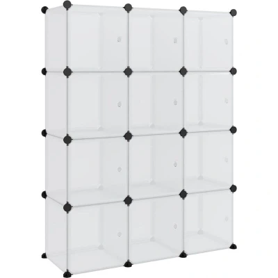Image of vidaXL Storage Cube Organiser with 12 Cubes and Doors Transparent PP