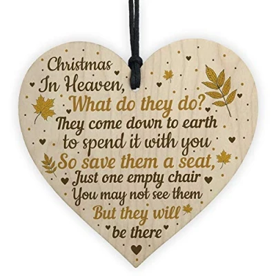 Image of RED OCEAN Christmas Memorial Baubles Wooden Hanging Heart Tree Decoration Plaque Mum Nan Dad Grandad Tribute