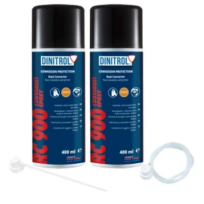 Image of 2 x DINITROL RC900 RUST CONVERTER PRIMER 400ml CAN + EXTENSION NOZZLE PREVENTION