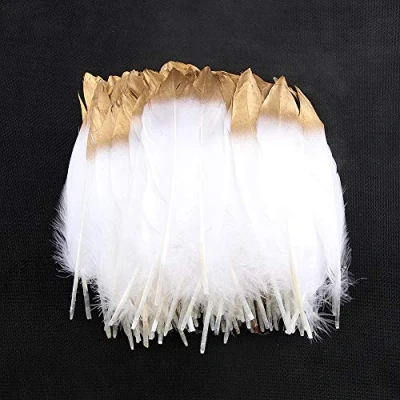 Image of Sowder Natural Goose Feathers Clothing Accessories Pack of 50(Gold Dipped White)