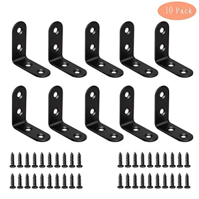 Image of BuxiuGK 10 Pieces Corner Brackets 40 x 40mm,L Shape Right Angle Stainless Steel Metal with Screws for Desk, Table, Chairs,Wood Furniture Cabinets