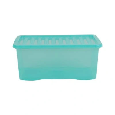 Image of Wham Crystal 45 Liter Storage, Heavy Duty Plastic Storage Box With Lids Home Office Stackable Nestable, Large Boxes 60 x 40 25 cm Tint Spearmint (Pack of 4)