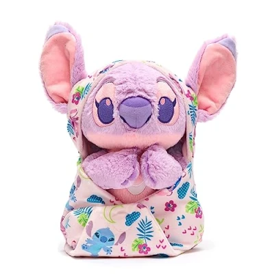 Image of Disney Store Official Baby Angel Soft Toy, Lilo &amp; Stitch, 27cm / 11&quot;, Pink Alien Plush with Removable Blanket, Suitable from Birth, 0+