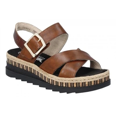 Image of Rieker Women&#039;s Cork Open Toe Buckle Slip On Sandals (Brown, UK 5)