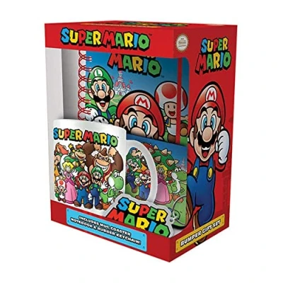 Image of Super Mario Bumper Gift Set, 11oz Ceramic Coffee Mug, Coaster &amp; Keyring in Presentation Box, Gifts for Boys and Girls Official Merchandise