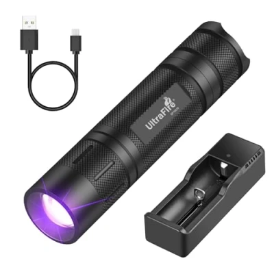 Image of ULTRAFIRE 395 405nm UV Torch LED Black Ligh, Zoomable Light, Small Powerful Ultraviolet Flashlight for Curing Resin, Pet Stains, Spot Scorpions, Leak Detector, SP10UV