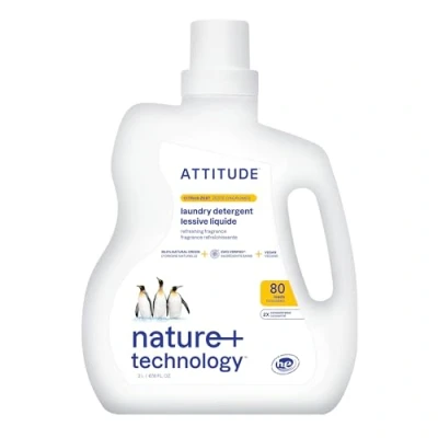 Image of ATTITUDE Liquid Laundry Detergent, EWG Verified Soap, HE Compatible, Vegan and Plant Based Products, Citrus Zest, 80 Loads, 2 Liters