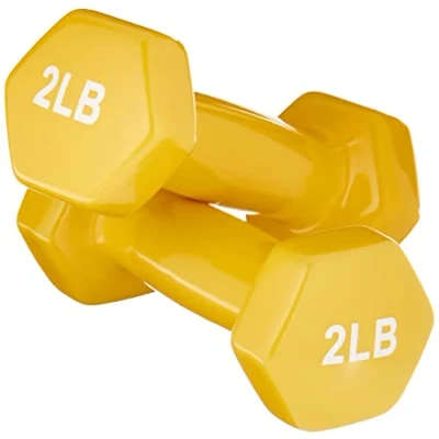 Image of Amazon Basics Vinyl 2 Pound (0,9 kg) Dumbbells Set of 2, Yellow