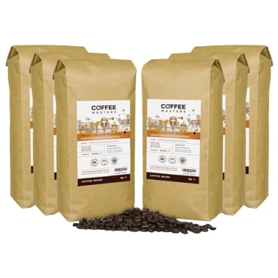 Image of Coffee Masters Brazil Yellow Bourbon Beans 6x1kg Single Origin 100% Arabica Beans, Heavy Bodied Creamy Espresso Brazilian for Machines Great Taste Award Winner 2024