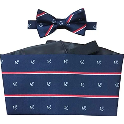 Image of Royal Navy Anchor &amp; Stripe Regimental Cummerbund Set (Includes Bow Tie Hanky)
