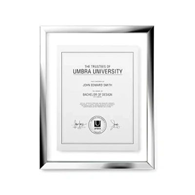 Image of Umbra Frame for Displaying Documents, Diploma, Certificate, Photo or Artwork, Chrome, 11 x 14 (Floats 8 1/2 11)