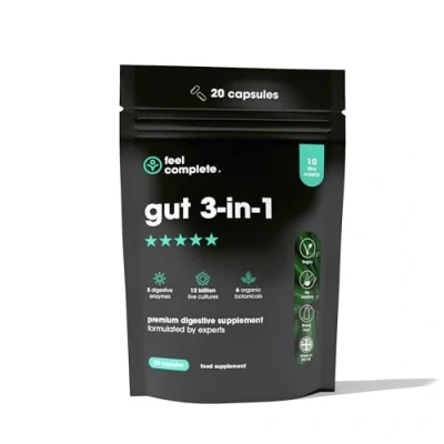 Image of Feel Complete Gut 3 in 1 Premium Digestive Supplement Probiotics &amp; Enzymes Prebiotics Health Vegan Made The UK 20 Capsules