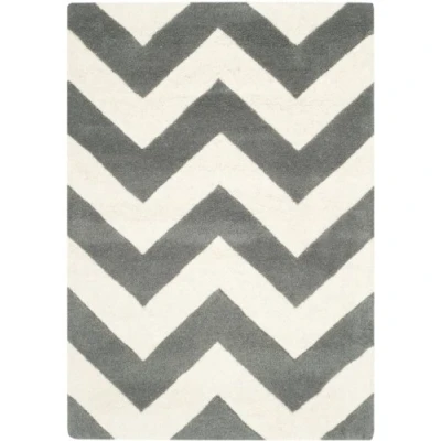 Image of SAFAVIEH Contemporary Rug for Living Room, Dining Bedroom Chatham Collection, Short Pile, in Dark Grey and Ivory, 69 X 213 cm