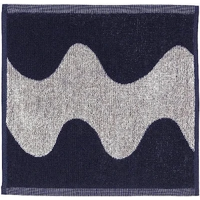 Image of MARIMEKKO Lokki Terry Cotton Wash Cloth, Dark Blue, Wave Pattern, 30.5 x cm