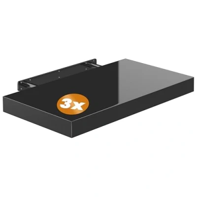 Image of CASARIA® Set of 3 50cmx23cm Floating Shelf Including Bracket Wall Shelving Living Room Kitchen Bedroom Office 38mm Thick Hidden Fixing 15kg Capacity MDF Gloss Black