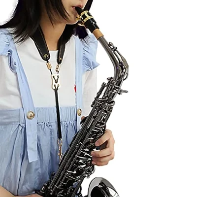 Image of Black Super Fiber Saxophone Neck Strap with Metal Hook Adjustable for Baritone, Alto, Tenor, and Soprano Saxophones Musical Instrument Accessories