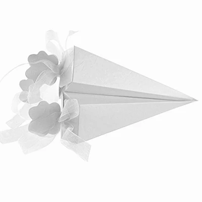 Image of ele ELEOPTION 100 Pcs Ivory Diamante Confetti Cone shape Wedding Favour Boxes with Silk Decorate