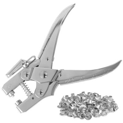 Image of Kurtzy Eyelet Hole Punch Pliers Kit with 100 Silver Eyelets 16cm/6.3 Inch Leather Belt Grommet Tool 8.5mm Metal Grommets Plier Puncher Set for Fabric, Clothes, Shoes, Bags and Crafts