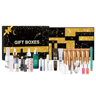 Image of Beauty Advent Calendar 2024 24 Pcs Surprising Makeup Set Gifts Christmas for Women Girls Teenager Portable Foldable Kit Gelb&amp;Schwarz (Gold)