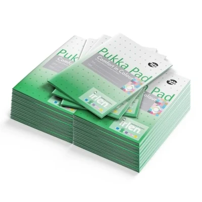 Image of Pukka Pad Irlen A5 Exercise Book Pack of 40 Staple Bound Notebooks with 80 Pages, Sheets 80GSM Paper Designed Guidance from the Institute to Help Visual Processing Green