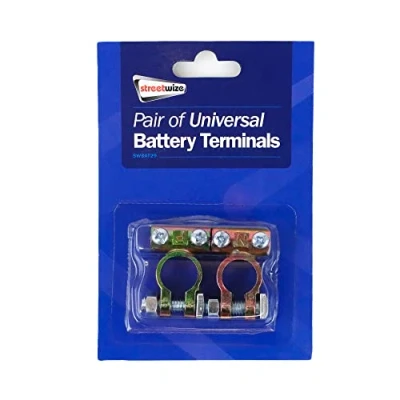 Image of Streetwize Battery Terminals 12V/24V Solid Brass Clamps Connectors Leisure Battery, Positive &amp; Negative Cars, Vans, Motorbikes, Motorhomes and Caravans