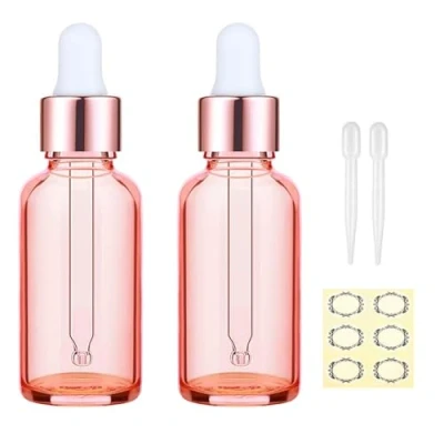 Image of Apstaqeoo 2PCS 50ML Rose Gold Glass Dropper Bottles Empty Bottle with Pipette Refillable Sample Tincture Cap for Essential Oil Aromatherapy Perfume Laboratory