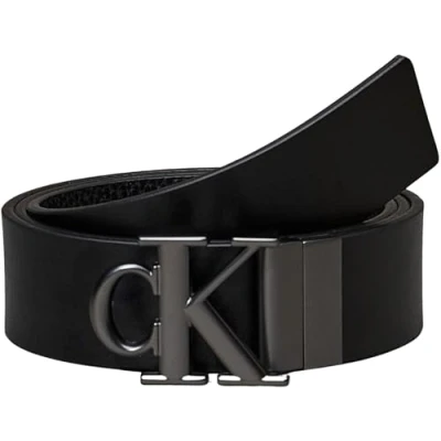 Image of Calvin Klein Jeans Monogram Plaque Belt, Men&#039;s, Size: 36, Black/matte gunmetal