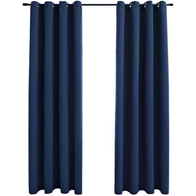 Image of vidaXL Blackout Curtains with Metal Rings 2 pcs Blue 140x225 cm