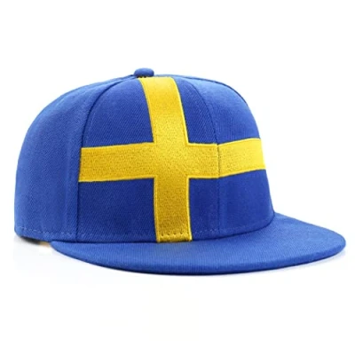 Image of Underground Kulture Sweden Blue Adjustable Flat Peak Snapback Hat World Cup Euros Baseball Cap