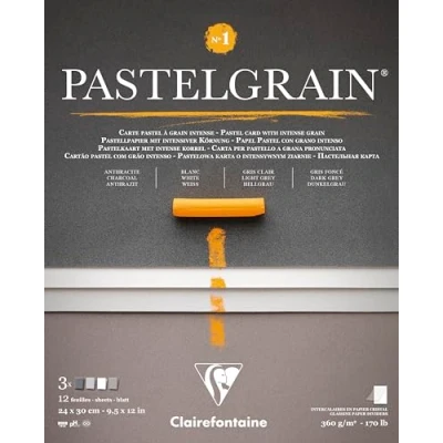 Image of Clairefontaine 976057C PastelGrain No.1 Pastel 12 Sheets Special Card for Dry Pastels 18 x 24 cm 360 g Assorted Grey Colours Crystal Paper Dividers