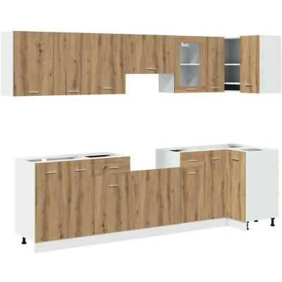 Image of vidaXL 11 Piece Kitchen Cabinet Set Artisan Oak Engineered Wood Modern Style Storage Solution