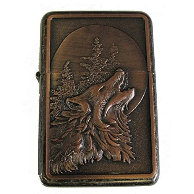 Image of Lucy G WOLF DESIGN 1 PETROL LIGHTER IN GIFT TIN (ANTIQUE SILVER)