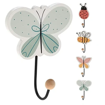 Image of Children&#039;s Wall Hooks Kids Insect Coat Hook Childs Bedroom Wooden Peg Novelty Design Varies One Supplied