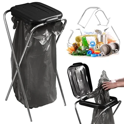 Image of KADAX Single Bin Bag Holder, Stand in 5 Colour Versions, for Waste Separation with Plastic Lid, Holder 120 L Bags (Black)