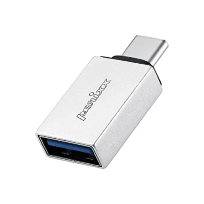 Image of Perixx PERIPRO 404 USB C Male to A Female Adapter 3.0 Spec for Smartphone, Tablets, Laptop, and Desktops Computer Silver (11765)